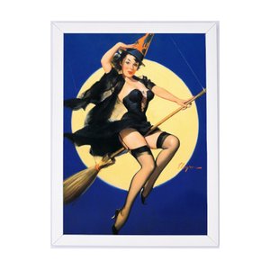 Quadro decoração anos 50 bruxa pin up 24x33cm brc8096