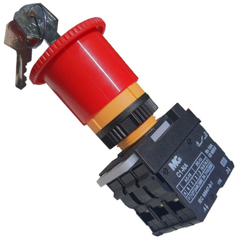 Conjunto Botão de comando Brocos de contato - emergência 1NF - longo Girar c/ chave 3 NA