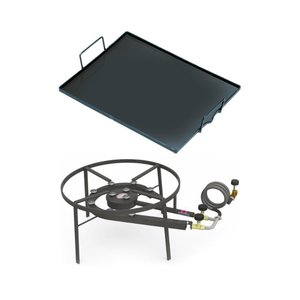 Kit Camping 7 - Fogareiro Fogão F2b10 Redondo 40cm Duplo de Mesa + Chapa Bifeteira 50cm - Progás