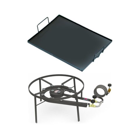 Kit Camping 7 - Fogareiro Fogão F2b10 Redondo 40cm Duplo de Mesa + Chapa Bifeteira 50cm - Progás
