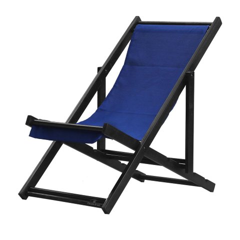 Espreguiçadeira Dobrável s/B Black Madeira Maciça com Tecido Azul Marinho