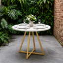 Ver imagem 1 de Mesa de Sala e Jantar Paris Modelo Industrial Moderno Tampo Redondo Branco com Base de Ferro Dourado