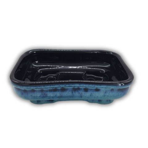 Vaso Cerâmica Esmaltado Bonsai (20) Azul com Preto Burguina