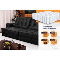 Sofá Retrátil Reclinável 300cm Ascari Suede Velut com molas Ensacadas - King House - 4