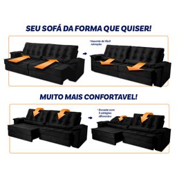 Sofá Retrátil Reclinável 300cm Ascari Suede Velut com molas Ensacadas - King House - 5