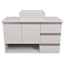 Ver imagem 2 de Balcão Móvel Mdf Armário de Banheiro 80cm com Tampo/cuba Prt Branco Direito com Fundo