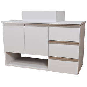 Balcão Móvel Mdf Armário de Banheiro 80cm com Tampo/cuba Prt Branco Direito com Fundo