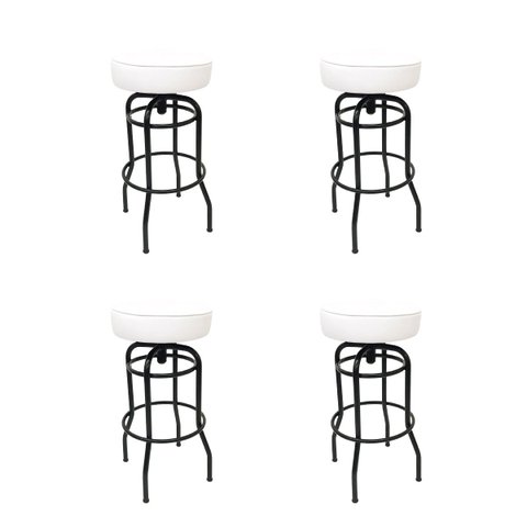Conjunto 4 Banquetas Giratória Bar para Bancada Média Altura 65cm cor Preto Assento Branco Poltronas