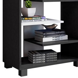 Armário Baixo Luna com Prateleiras Preto/Branco - Móveis Leão - 4