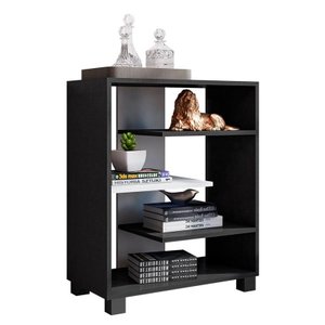 Armário Baixo Luna com Prateleiras Preto/Branco - Móveis Leão