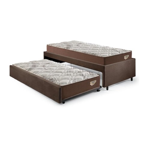 Bicama Box Solteiro 103x208 Suede Marrom com 2 Colchões Relax Adorabile Molas Ensacadas Ecoflex