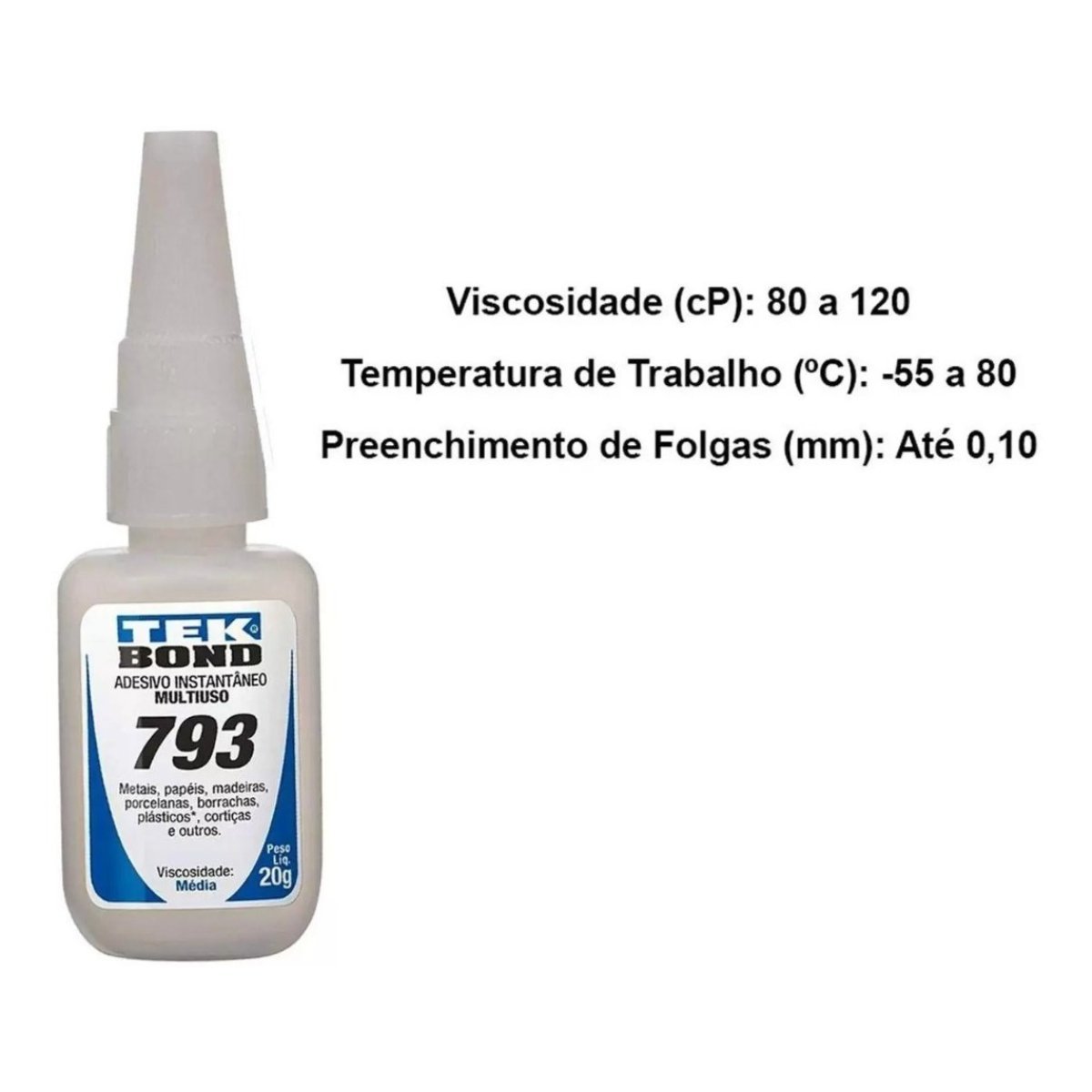 Kit 10 Cola Adesivo Instantâneo 793 Multiuso Tek Bond 100g | MadeiraMadeira