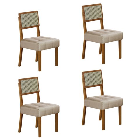 Kit de 4 Cadeiras para Sala de Jantar Pés em Madeira Maciça Liz Bege/Cinamomo/Veludo