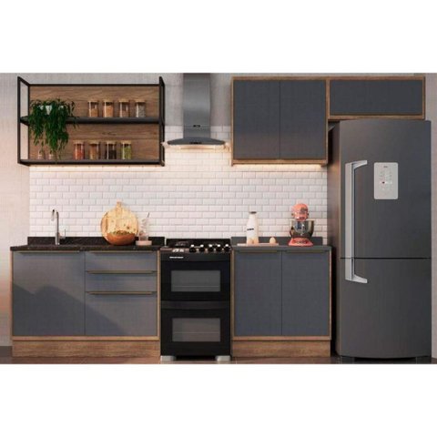 Cozinha Modulada Completa Versalis 6 Peças (2 Aéreos + 1 Nicho + 2 Balcões + 1 Complemento)