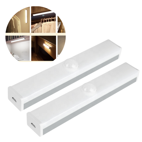 Kit 2 Luminárias Lâmpada Barra Led Branco de 30CM Sensor De Presença USB Para Armários Closets Nicho