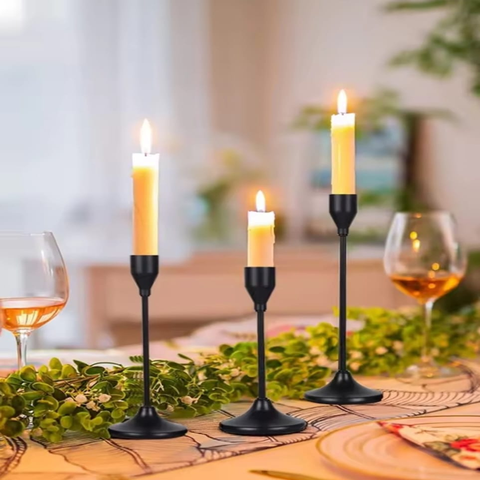Kit 3 Castiçais Preto Decorativos em Metal para Velas – Suportes Elegantes para Decoração de Mesa, C