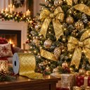 Ver imagem 6 de Fita Aramada Dourada Decorativa 6,3cm x 9,14m para Laços e Natal