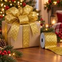 Ver imagem 5 de Fita Aramada Dourada Decorativa 6,3cm x 9,14m para Laços e Natal