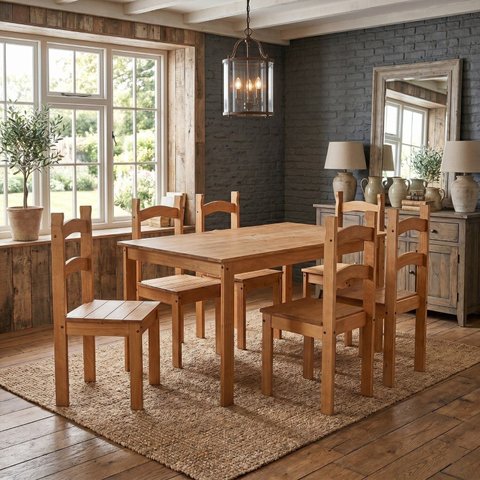 Conjunto Mesa de Jantar 6 Lugares com 6 Cadeiras Madeira Maciça Rubi