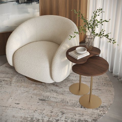 Kit 2 Mesas Laterais Sofá Sala Apoio Metal Dourado Moderna Gaia MDF Cacau Grann