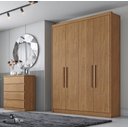 Ver imagem 2 de Guarda Roupa Solteiro 4 Portas 3 Gavetas - Moderni -Cumaru/Fendi - Móveis Novo Horizonte