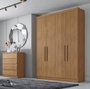 Ver imagem 2 de Guarda Roupa Solteiro 4 Portas 3 Gavetas - Moderni -Cumaru/Fendi - Móveis Novo Horizonte