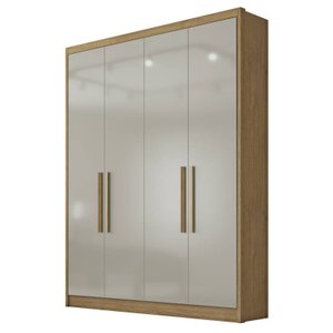 Guarda Roupa Solteiro 4 Portas 3 Gavetas - Moderni -Cumaru/Fendi - Móveis Novo Horizonte