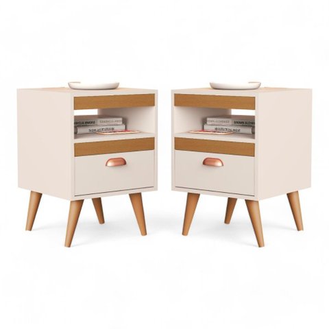 Kit 02 Mesas de Cabeceira Flex Sal Off White e Ypê Sal