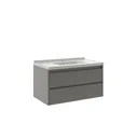 Ver imagem 5 de Conjunto Gabinete para Banheiro Suspenso Ripado com Cuba e Espelheira em MDF 82cm Toscana Cimento Cinza
