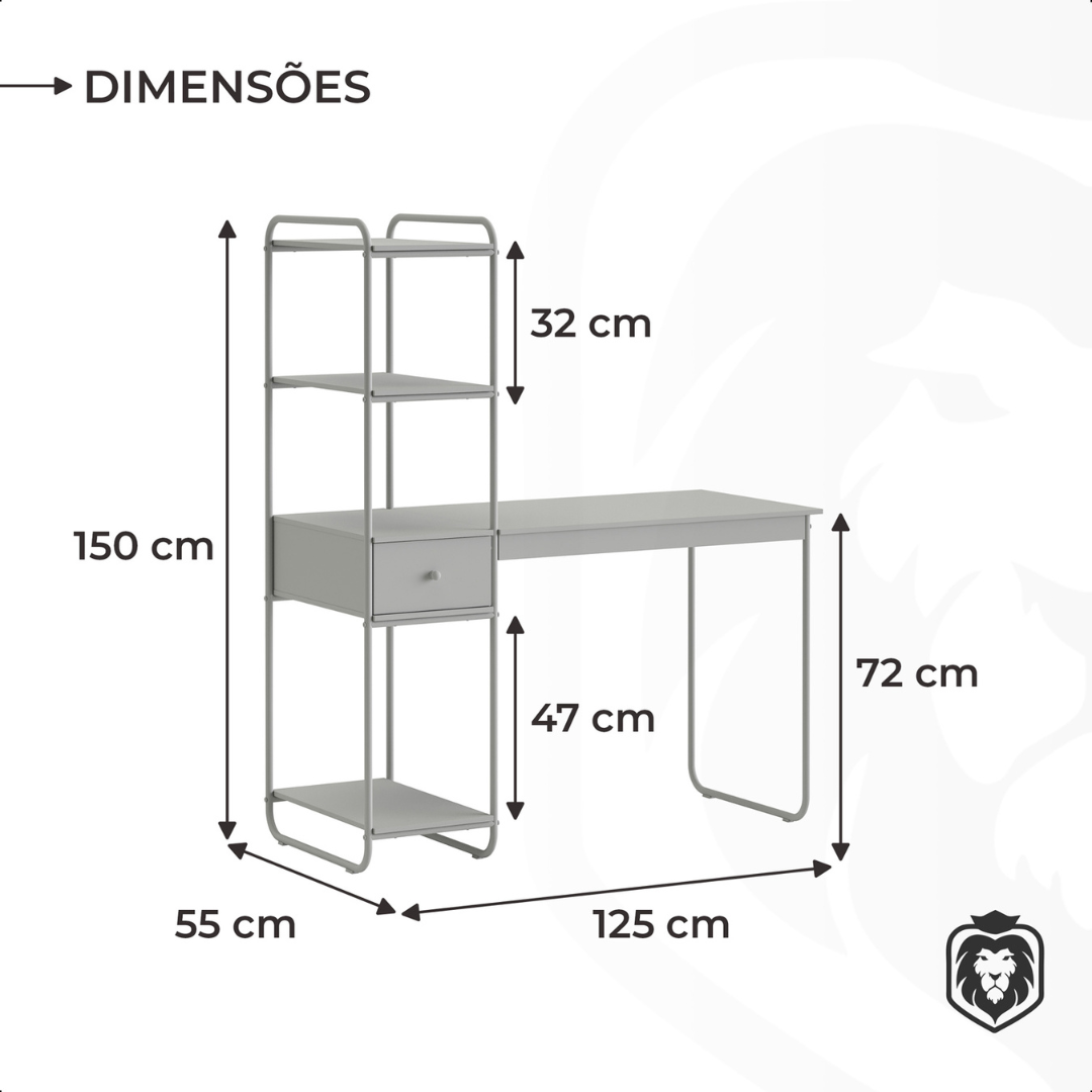 Mesa Escrivaninha Industrial Escritório com Prateleira Lateral Criare - 6