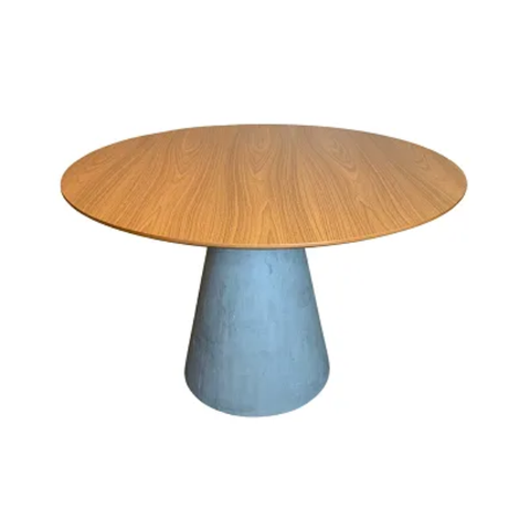 Mesa de Jantar Cone Redonda 70 Cm Base Cimento Queimado Tampo Freijó