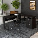 Ver imagem 4 de Mesa para Escritório em L com Gaveteiro Moderno 3 Gavetas 150cm Preto F5 Office