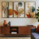 Ver imagem 3 de Kit 3 Quadros Boho Abstrato Folhagem Nude com Moldura:preta