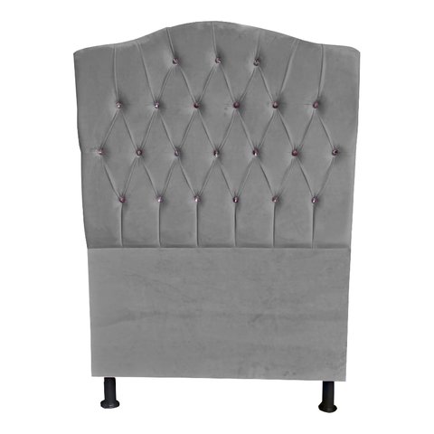 Cabeceira de Cama Box Princesa Solteiro 90 Cm Botão Strass Suede Prata Eli Móveis