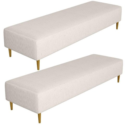 Kit 02 Puffs Decorativo Sala de Estar Bali W01 Pés Palito 210x60cm Linho Cru - Lyam Decor
