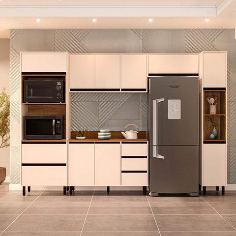 Armário de Cozinha Modulada Completa 5 Peças 306,8cm com Tampo 250043 Koya Politorno Móveis