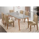 Ver imagem 1 de Conjunto: Mesa de Cozinha Havana Tampo c/ Vidro Curvo 180cm+6 Cadeiras Maldivas Madeira Naturale/Off