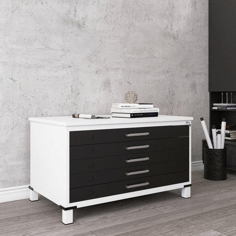 Mapoteca Mont 5 Gavetas 71,3cm x 120,4cm Aço Branco/Preto