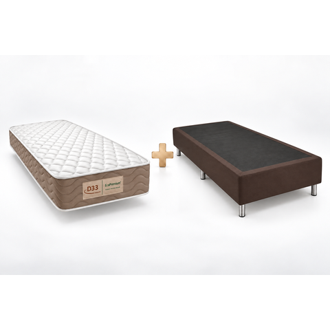 Kit Econômico Solteiro Colchão D33 Eco com Box Corino Marrom Ecopremium