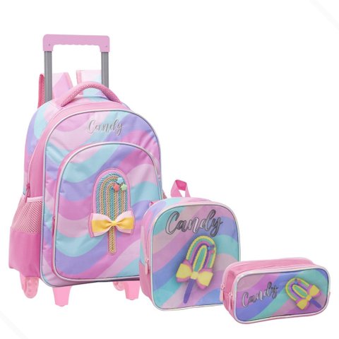 Kit Mochila Escolar Creche Menina Estojo Lancheira Térmica:rosa