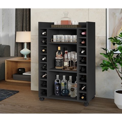 Adega Buffet Aparador Belgica Preto Com Rodízios Rede Móveis