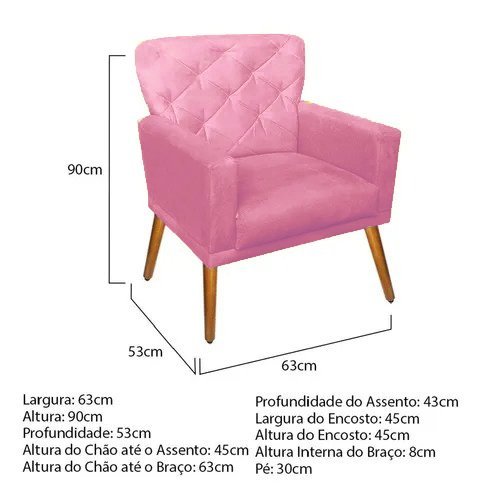 KIT 3 POLTRONA ANA LAURA SUEDE ROSA - 2