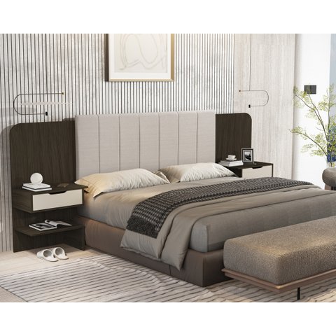 Cabeceira com Criado e Estofado Maisa Chocolate para Cama Box 140cm 160cm