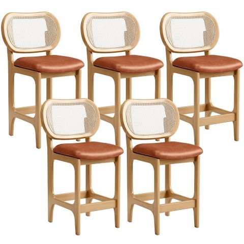 Kit 5 Banquetas Baixa Bar Cozinha Sala de Jantar Betta L02 Mel Tela Couríssimo Camel - Lyam Decor