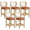 Ver imagem 1 de Kit 5 Banquetas Baixa Bar Cozinha Sala de Jantar Betta L02 Mel Tela Couríssimo Camel - Lyam Decor