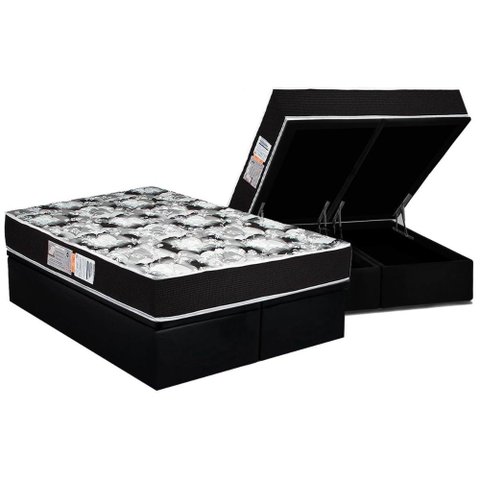 Conjunto Box Baú Queen: Colchão Espuma Luckspuma D33 Supreme Pró Saúde Black + Base Crc Suede