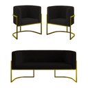 Ver imagem 1 de Kit 2 Poltronas + Sofá 2 Lugares Base de Metal Gold Balaqui Preto