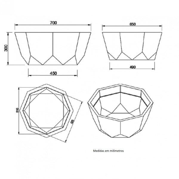 Vaso 70cm Bacia Octogonal Japi - 2