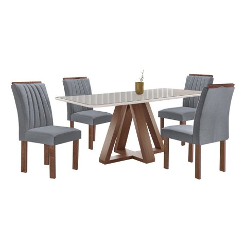 Mesa Kyra 120CMX90CM 4 Cadeiras Arizona Tampo Smart Plus Vidro Off White