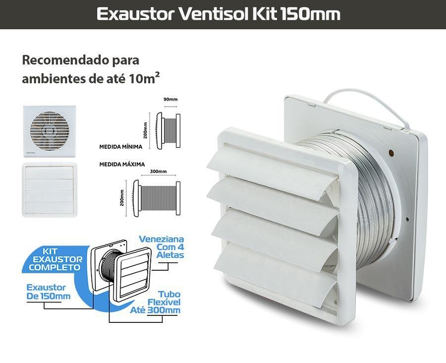 Kit Exaustor Axial Kexb 150mm Ventisol - 127 | MadeiraMadeira
